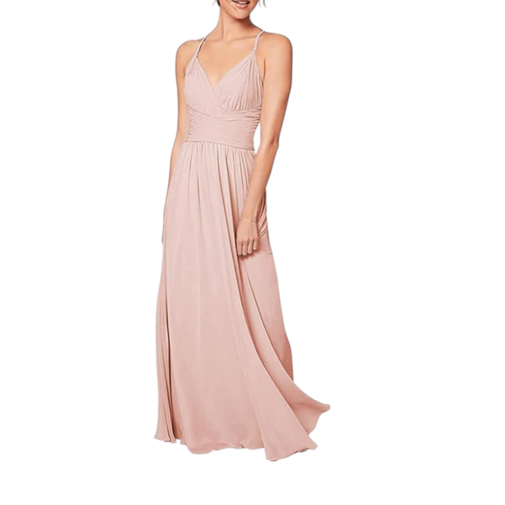 Dear Cleo Rosequartz Chiffon Pink Maxi Dress Size 6 Braided Halter Back Zipper